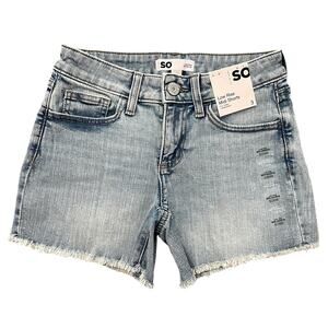 SO Womens Low Rise Stretch Light Wash Fray Hem Blue Denim Shorts Size 3/26 NWT